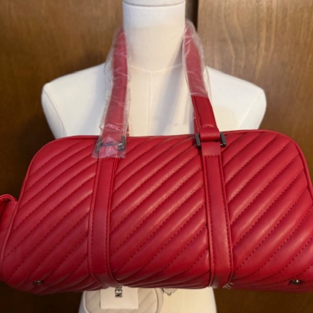 Steve Madden Bmikey Satchel Bag Red Quilted Faux Leather Charms & Mini! - Picture 2 of 5
